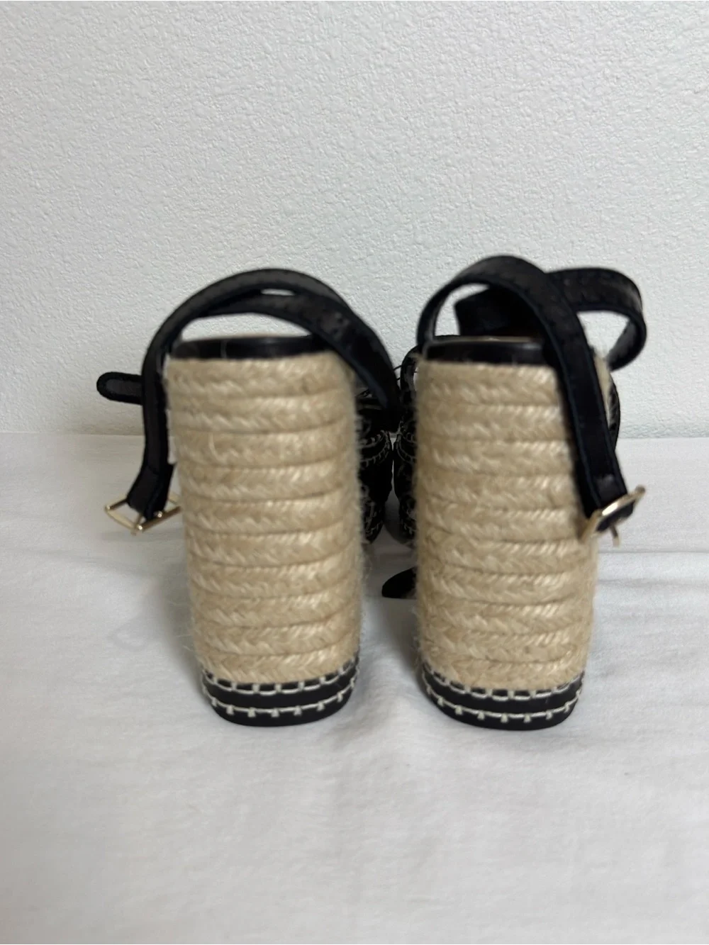 Castaner Black Leather Platform Espadrille Sandals with Natural Rope Heel NWOB